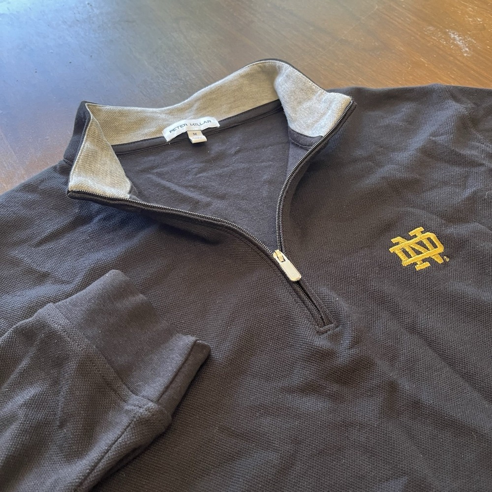 Peter Millar Men's M Notre Dame ND Sweater 1/4 Zip Pullover Embroidered MEOK49